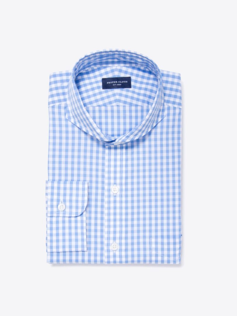 Canclini 120s Light Blue Gingham Fitted Dress Shirt 