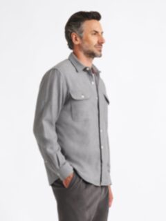 The Cotton and Cashmere Flannel Workshirt in Grey Melange