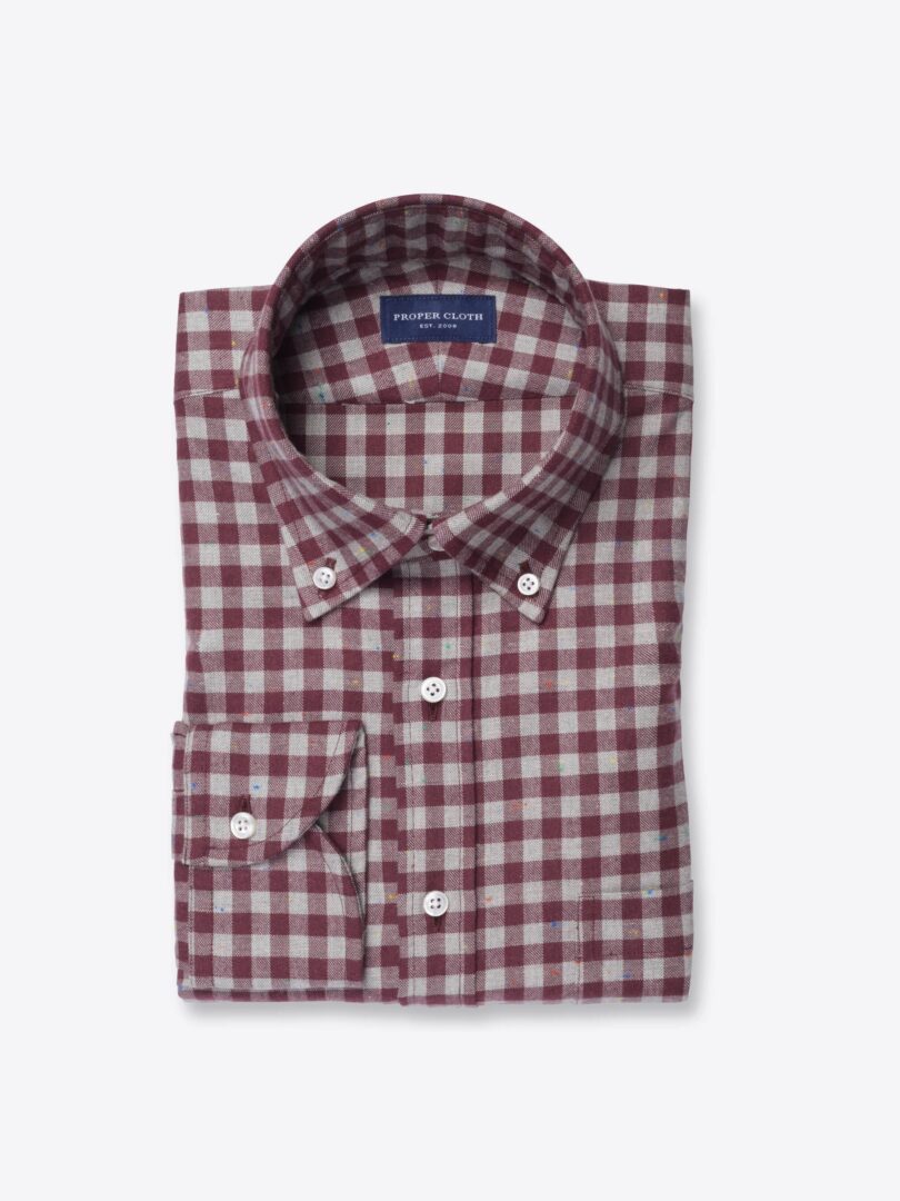 Red and Grey Melange Gingham Donegal Flannel 