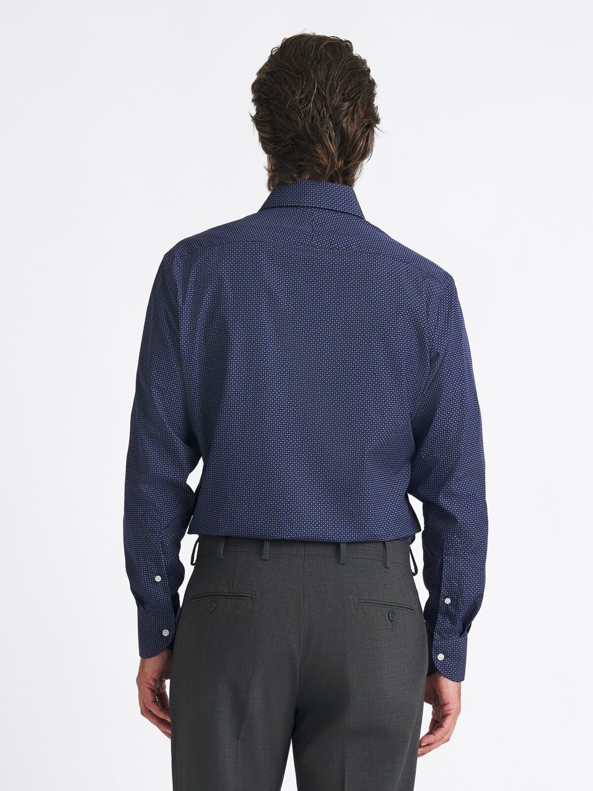 The Miles Broadcloth Dress Shirt in Navy Micro Print