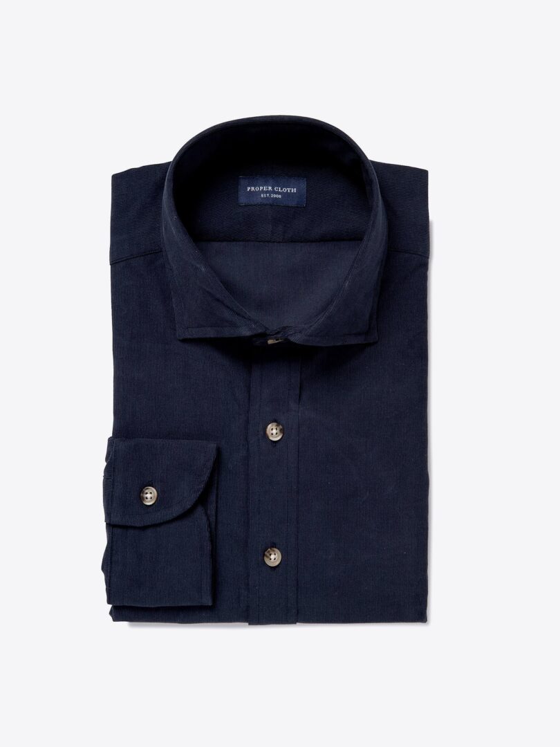 Albini Navy Fine Corduroy Custom Made Shirt 