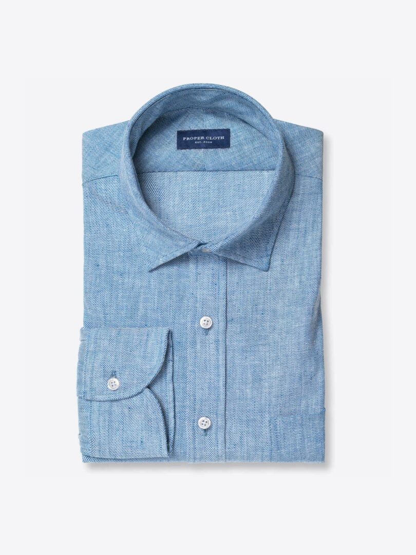 Blue Cotton and Linen Stretch Denim 