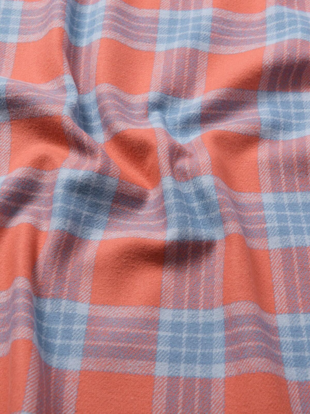 Plaid in Light Blue / Orange / Dark Blue / White, Flannel Fabric, 44 Wide, 100% Cotton