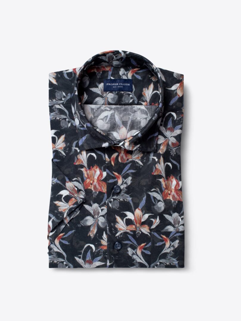 Albiate Multi Color Large Floral Print Short Sleeve Shirt