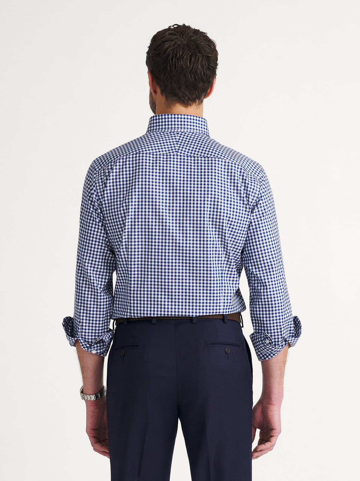 Proper Cloth Men's Non-Iron Supima Navy Blue Gingham Office Button Down Tailor Made Shirt - Blue, Size: 19, Regular, 100% Cotton Proper Cloth Men's Non-Iron Supima Navy Blue Gingham Office Button Down Tailor Made Shirt - Blue, Size: 19, Regular, 100% Cotton