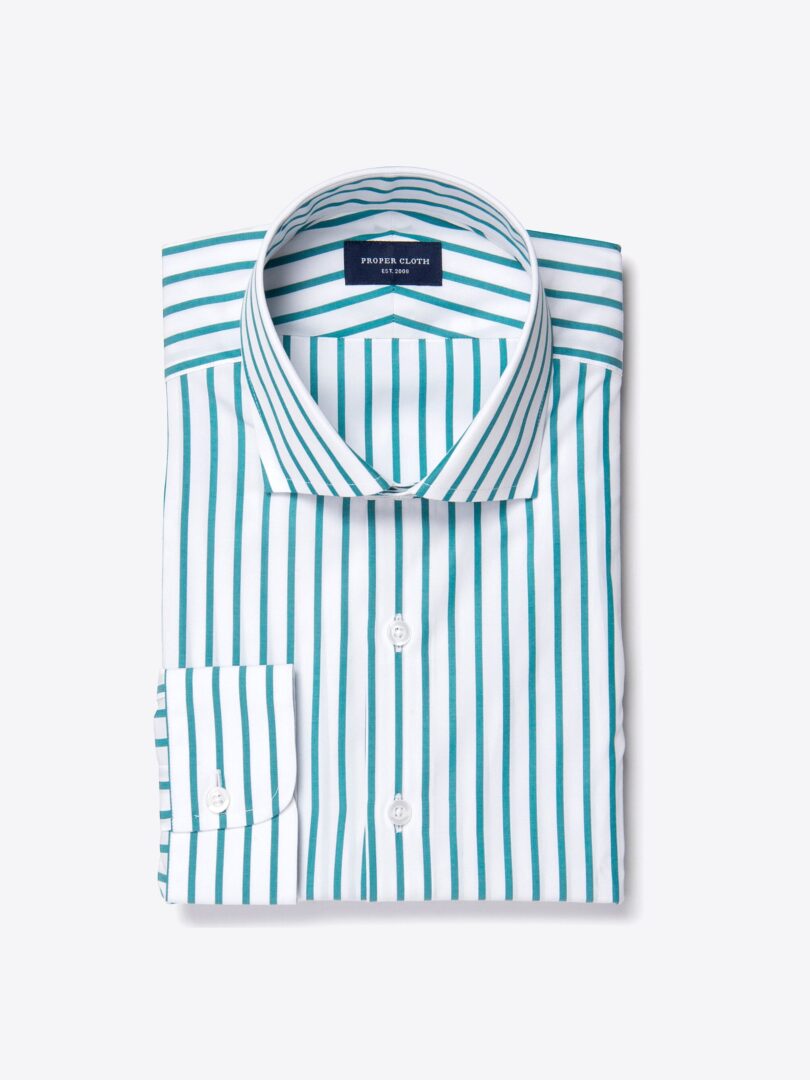 Canclini Teal Wide Stripe Dress Shirt 