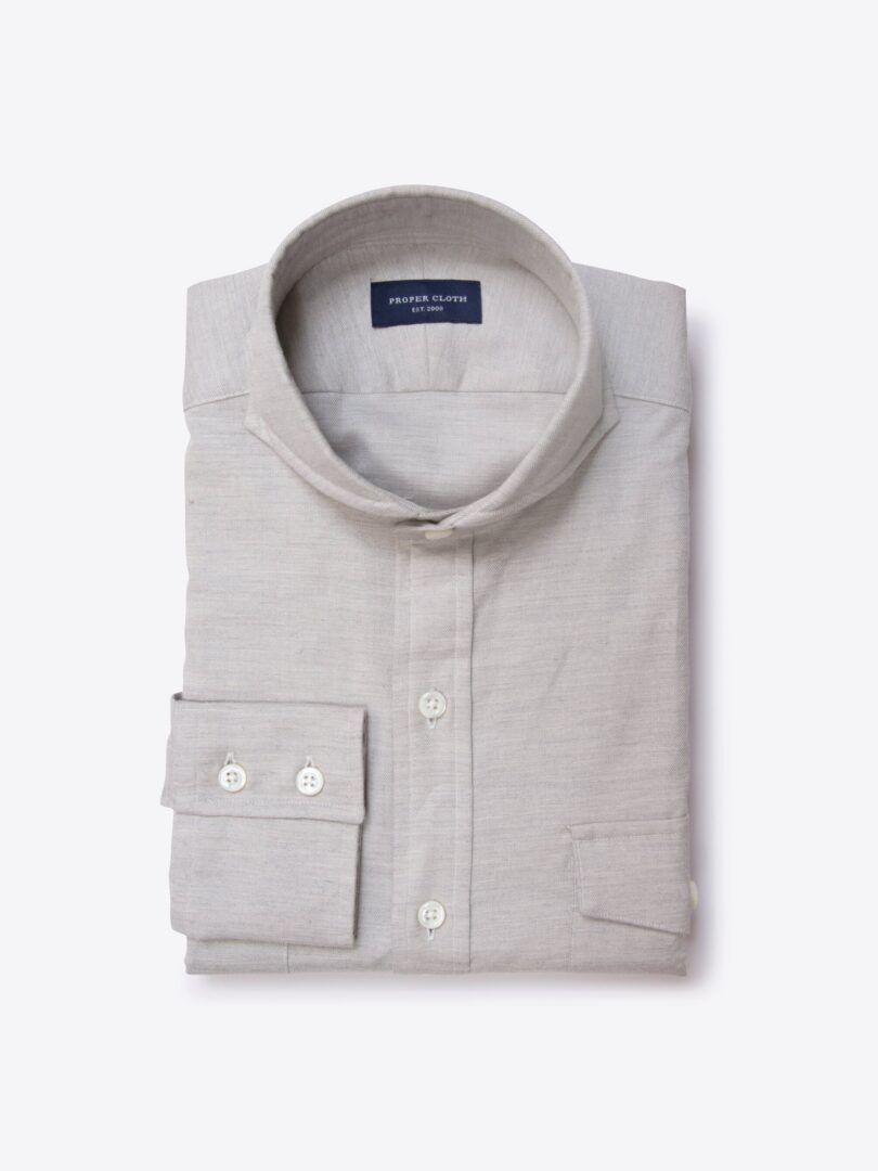 Light Grey Herringbone Flannel Custom Made Shirt 