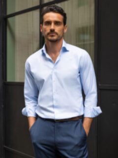 【2plan】Summer wrinkle shirt The Thomas Mason Wrinkle-Resistant Shirt in Light Blue Glen