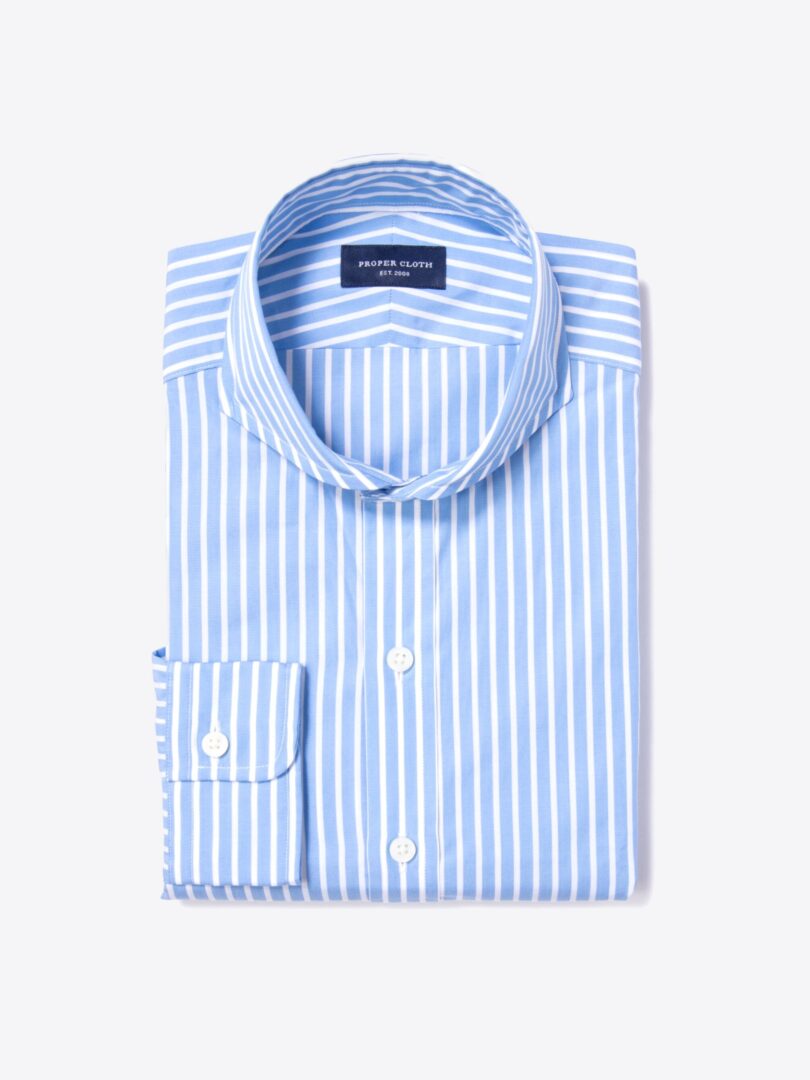Canclini 120s Blue Reverse Bengal Stripe Dress Shirt 