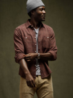 Japanese Rust and Grey Low Twist Plaid Shirt by Proper Cloth