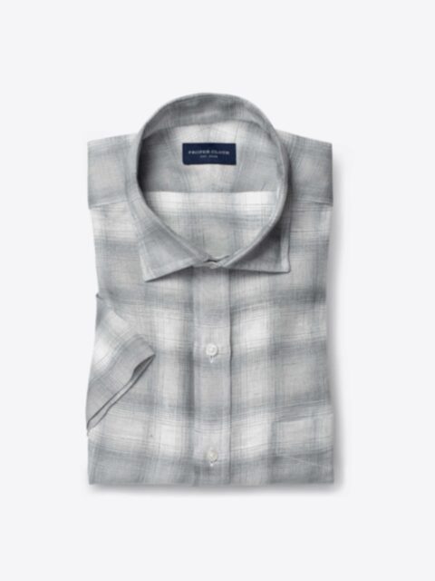 Shop Albini Light Grey Ombre Plaid Linen