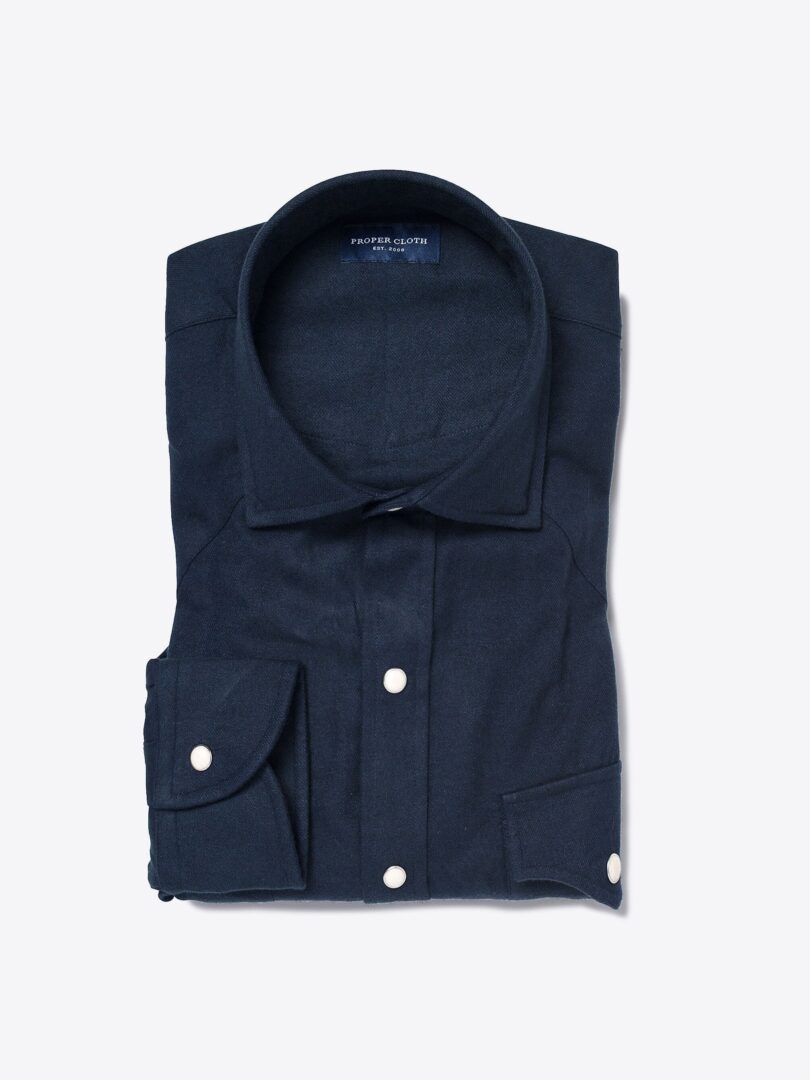 Canclini Midnight Herringbone Beacon Flannel Tailor Made Shirt 