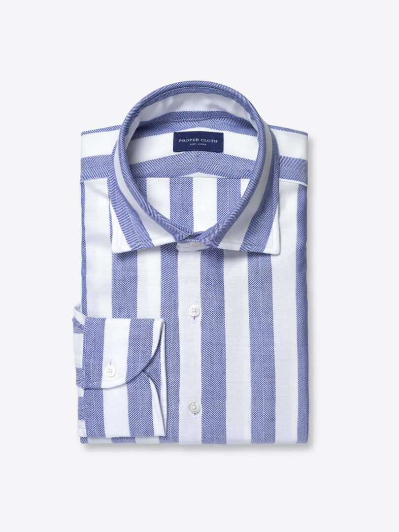 Leggiuno Blue Chevron Stripe Cotton and Linen 