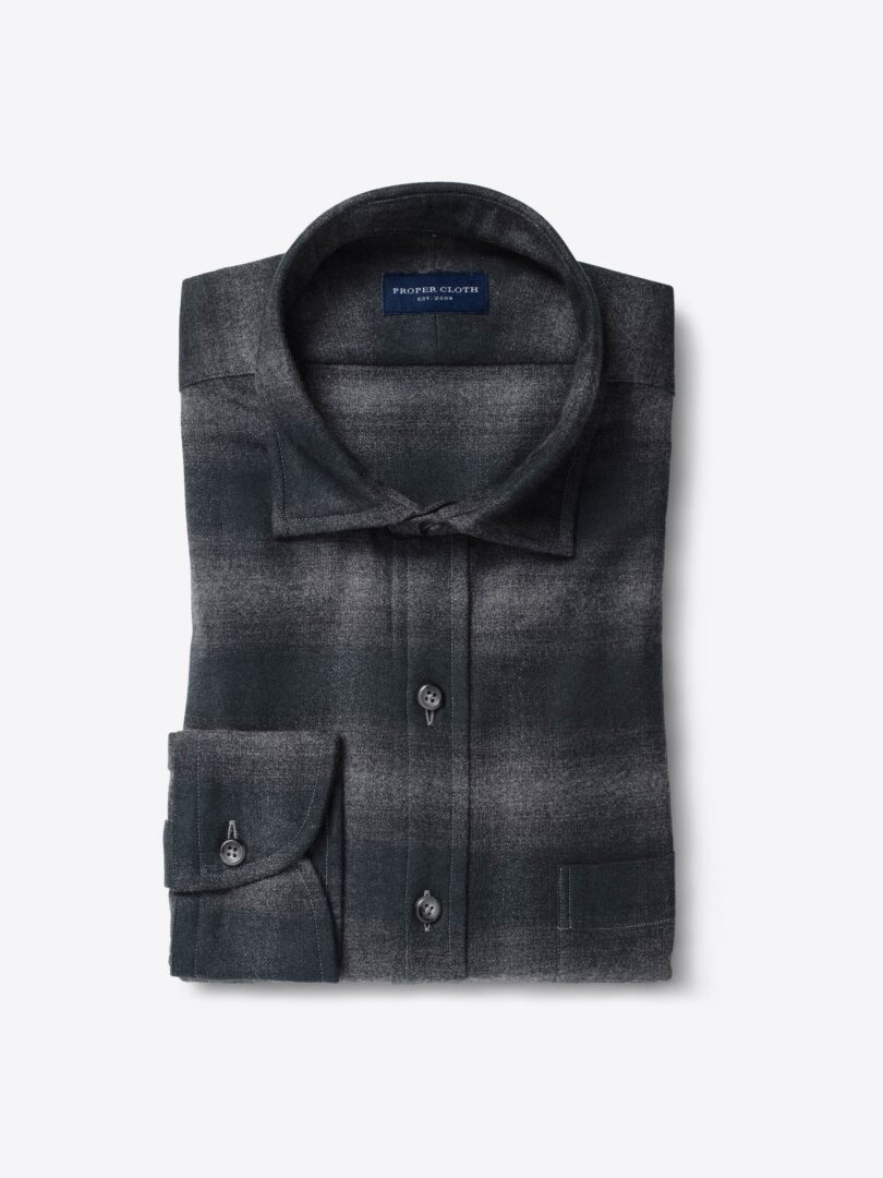 Canclini Charcoal Ombre Plaid Beacon Flannel Men's Dress Shirt 