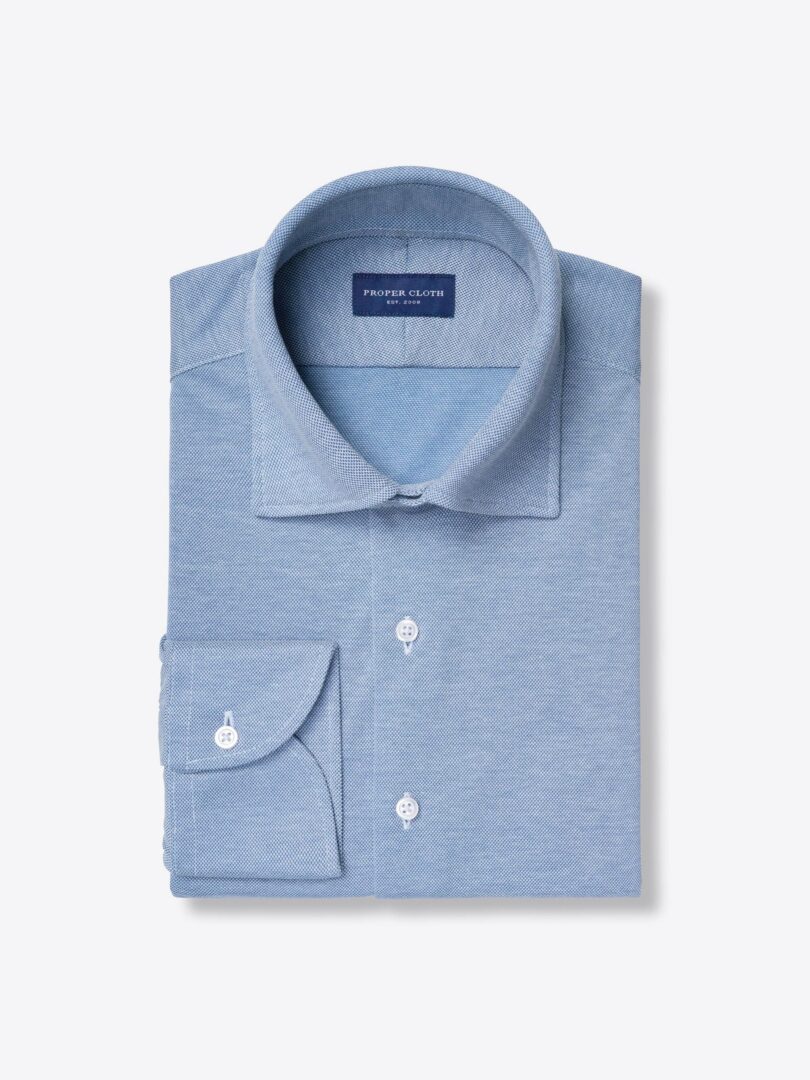 Japanese Blue Performance Knit Pique Dress Shirt Product Image