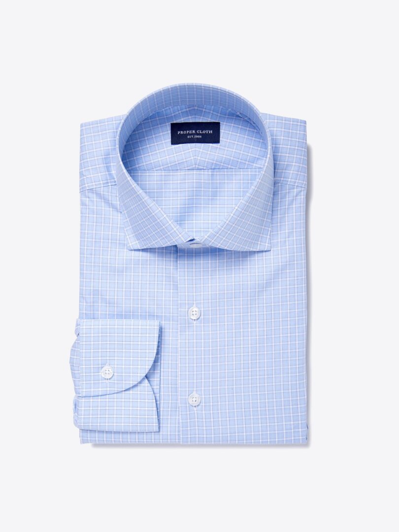 Bedford Light Blue Check Fitted Dress Shirt 