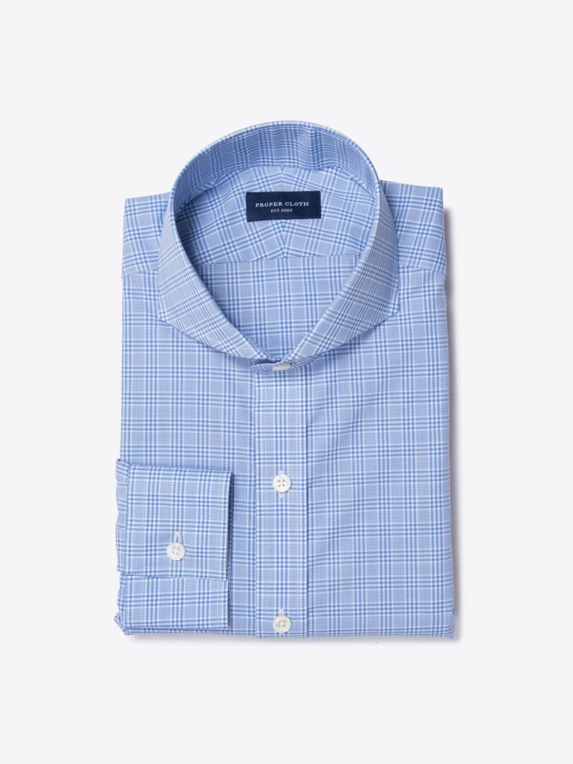 Thomas Mason Light Blue Glen Plaid Custom Dress Shirt 