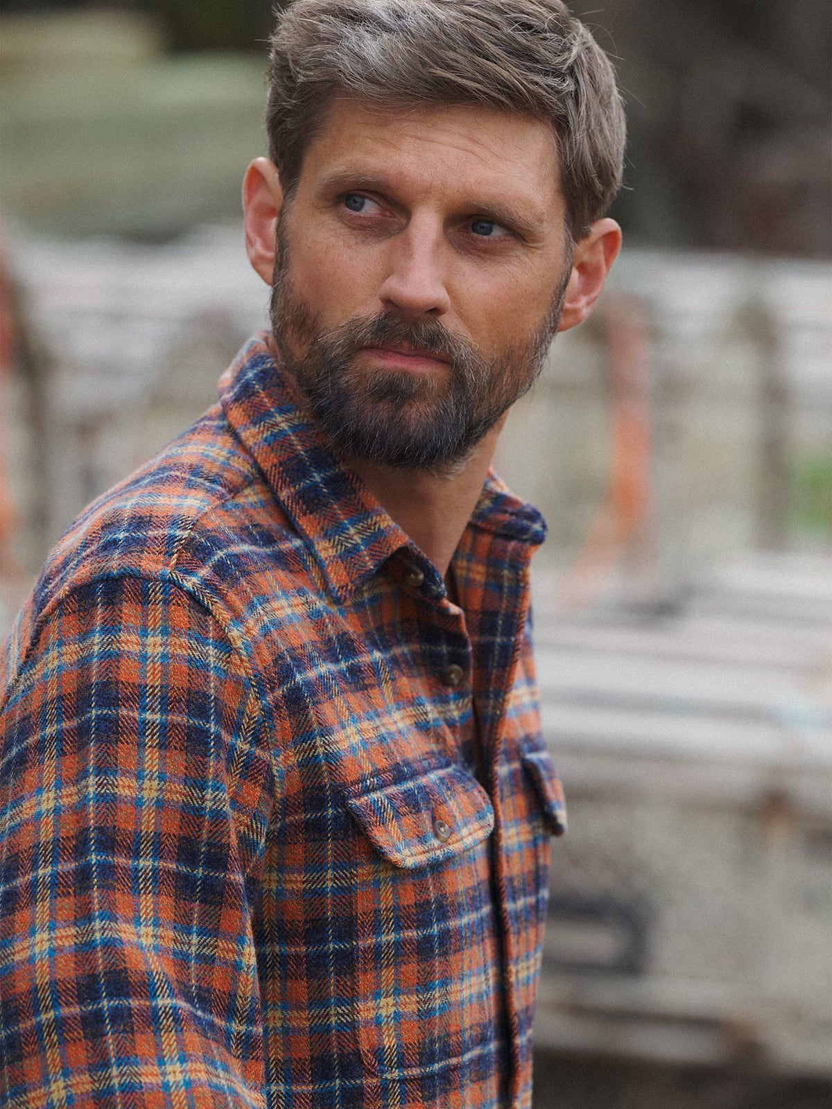 orange plaid dress shirt Stetson Brushed Twill Plaid Shirt