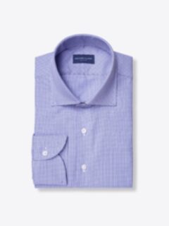 The Thomas Mason Fine Twill Shirt in Blue Mini Gingham