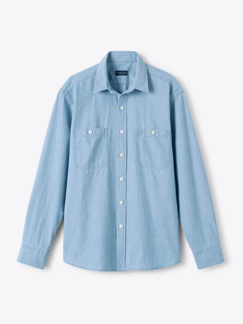 Light Wash Slub Indigo Chambray Utility Shirt Product Image