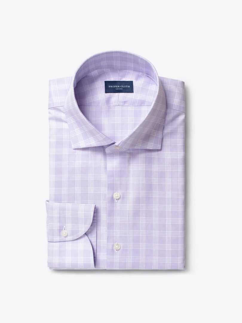 Non-Iron Supima Lilac End-on-End Check Fitted Shirt 