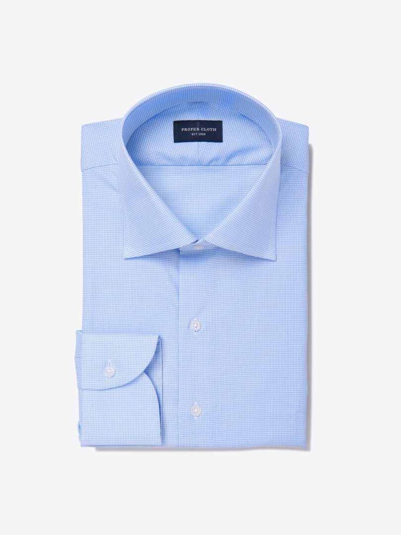 Thomas Mason Light Blue Wrinkle-Resistant Houndstooth Custom Made Shirt 