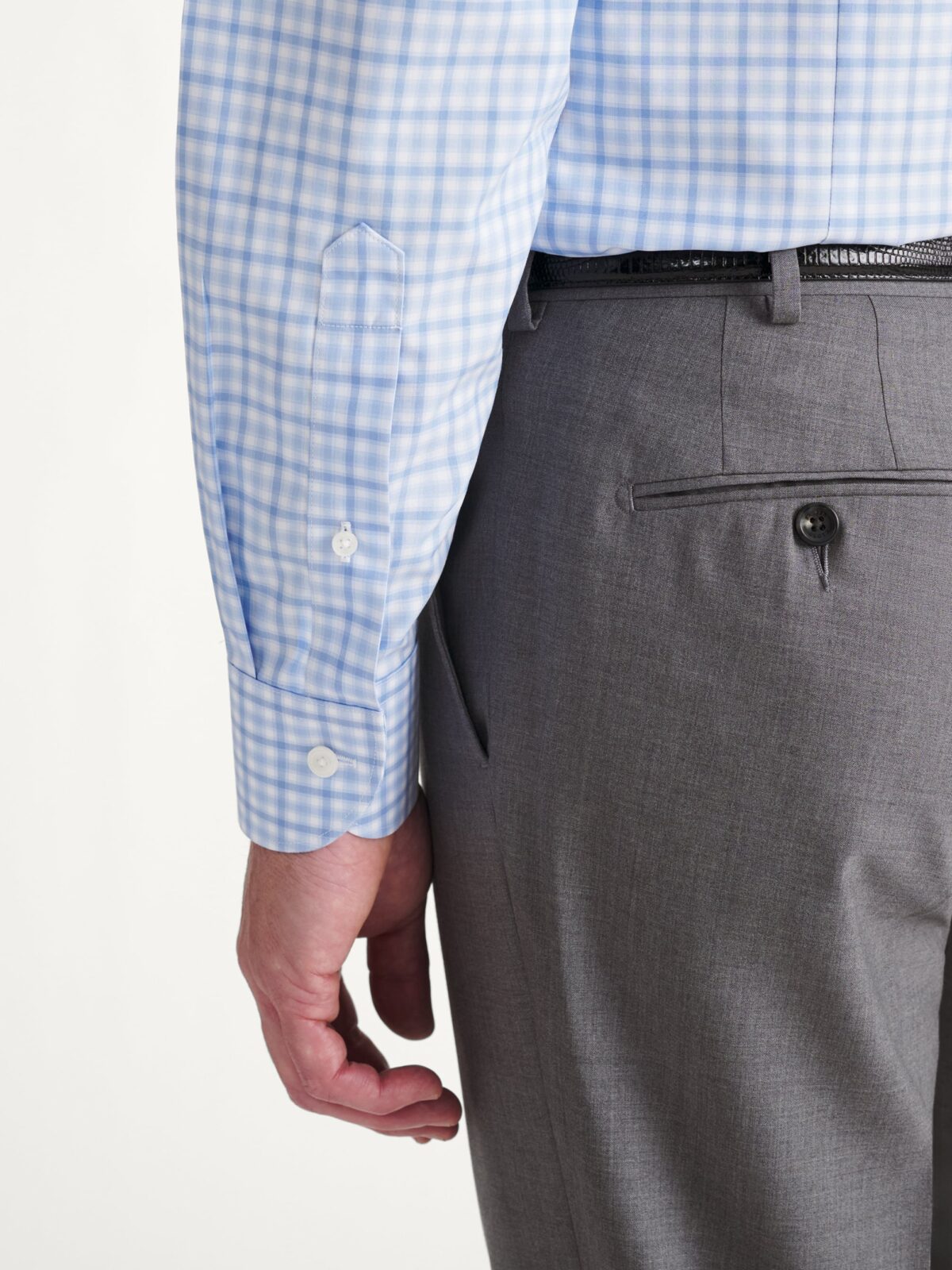 The Thomas Mason Non-Iron Shirt in Navy and Sky Multi Check