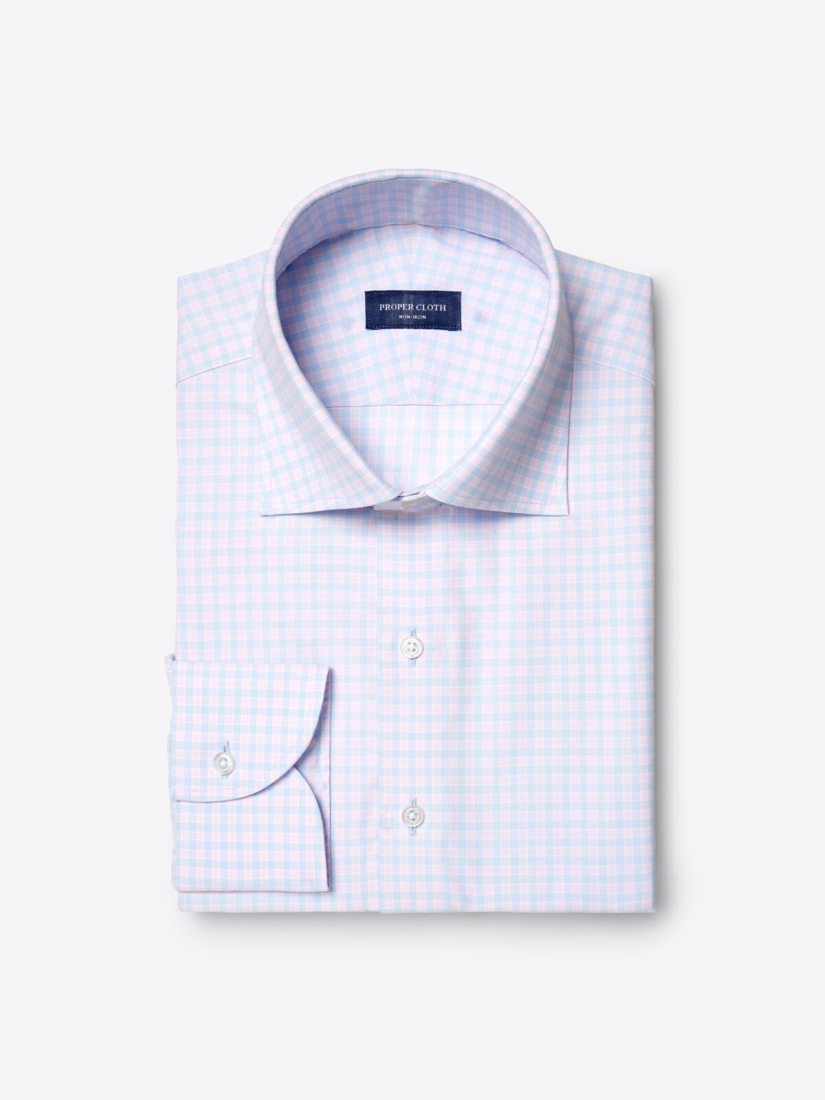 Thomas Mason Non-Iron Pink and Light Blue End-on-End Multi Check Shirt