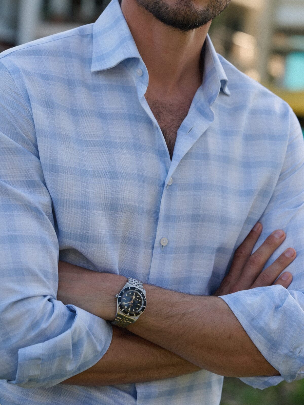 light blue checkered dress shirt Checkered light blue non-iron business shirt