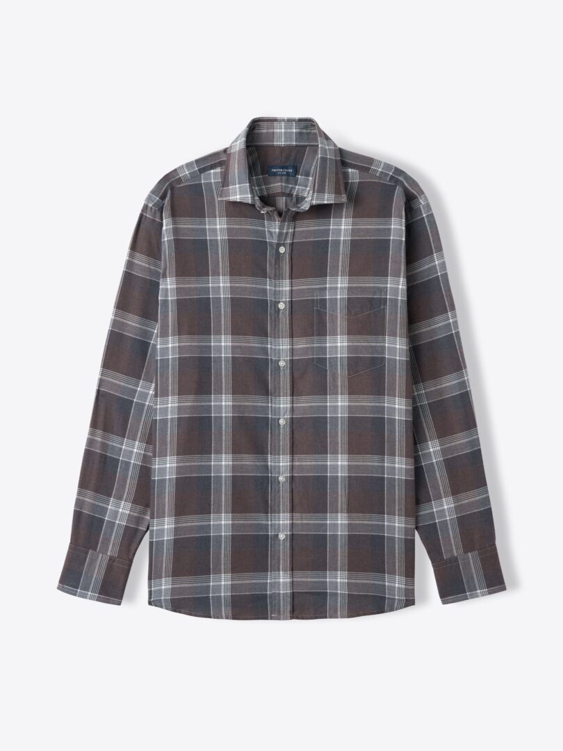 Canclini Grey and Brown Plaid Lightweight Flannel 