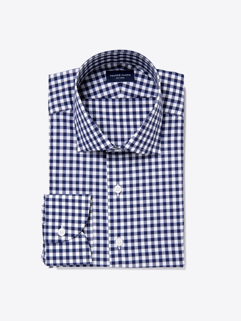Melrose 120s Navy Gingham Custom Made Shirt 