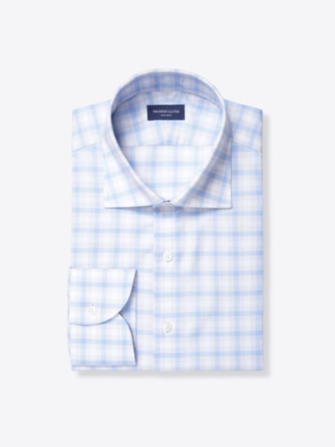 Shop Non-Iron Stretch Supima Light Blue and Grey Multi Check