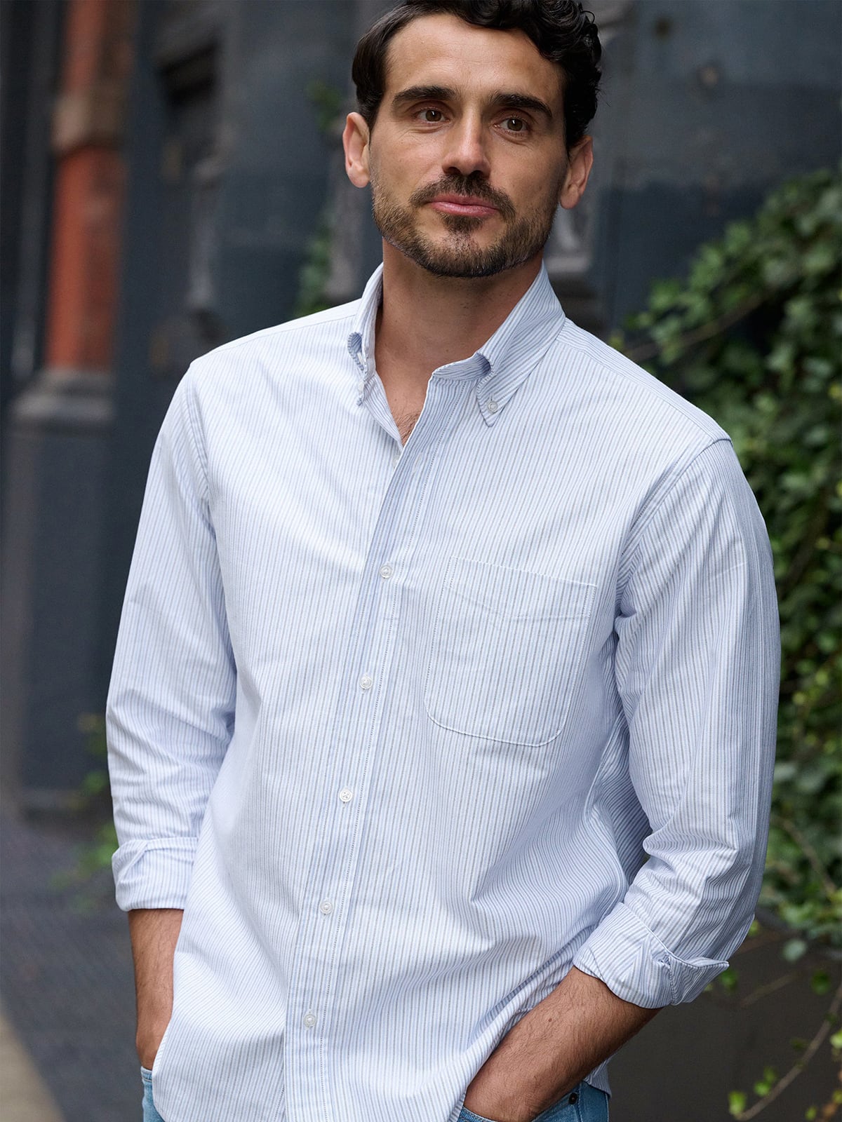 The Clark Oxford Cloth Button Down in Blue Multi Stripe