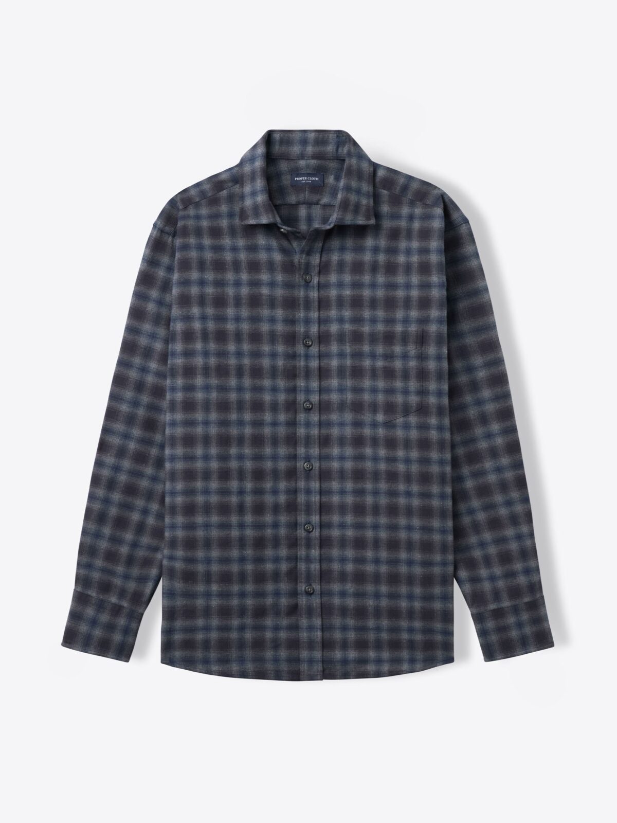 Portuguese Navy and Grey Shadow Check Lightweight Flannel Shirt by
