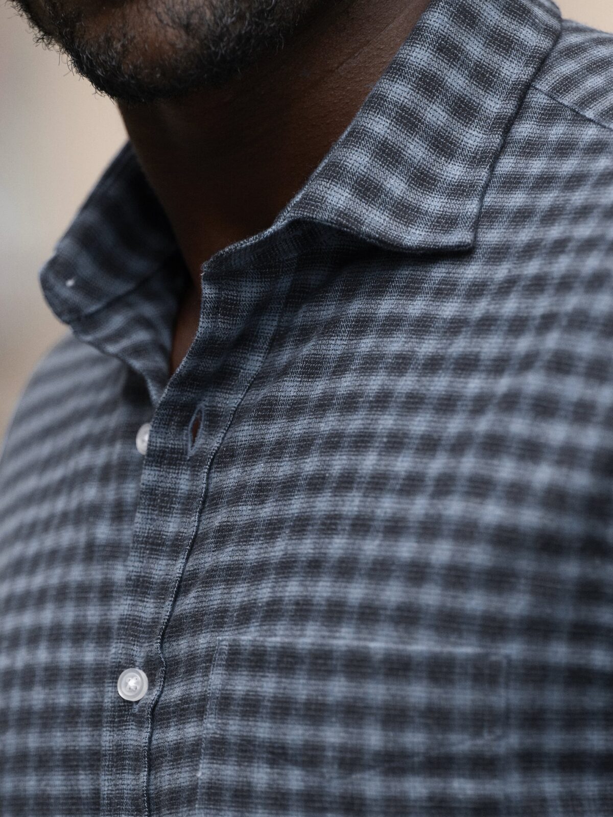 Portuguese Blue Melange Ombre Check Lightweight Flannel Shirt