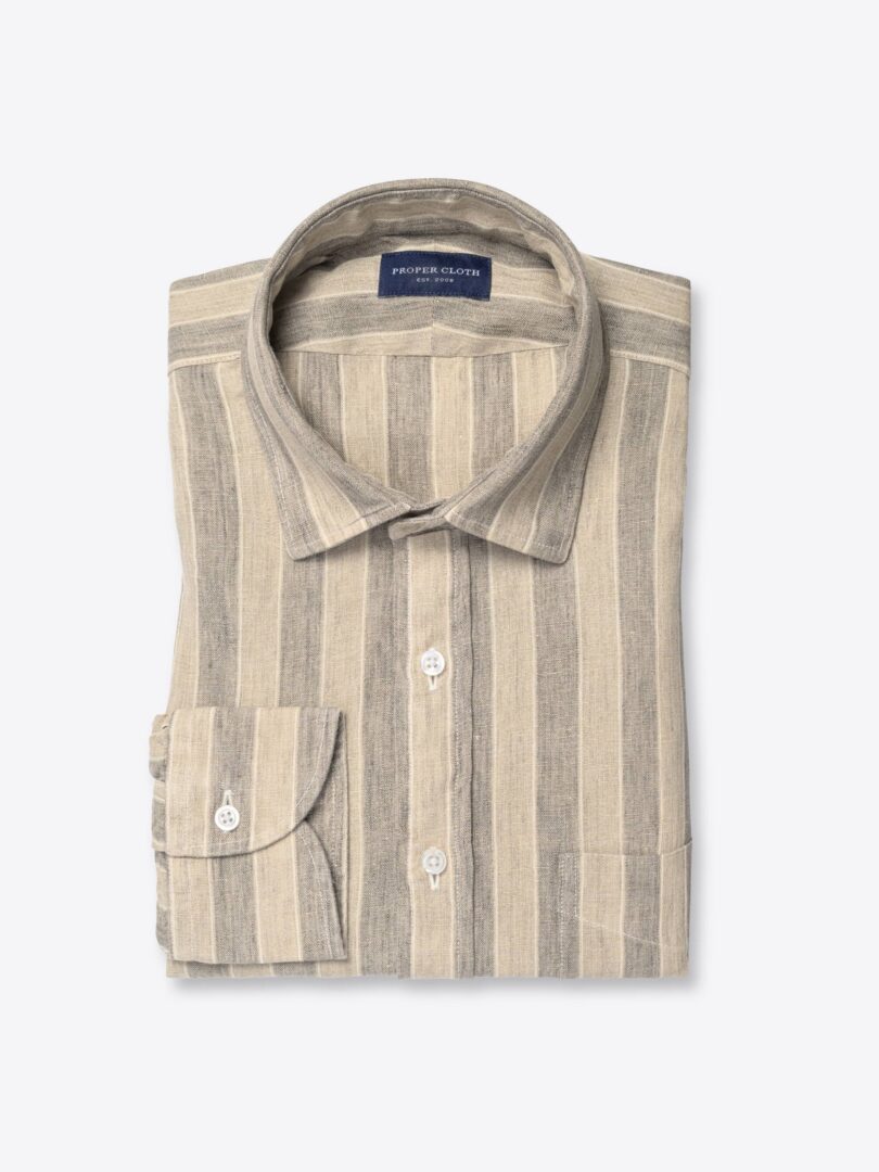 Leomaster Washed Beige Multi Stripe Linen 