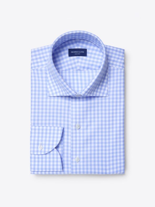 Non-Iron Supima Light Blue Twill Gingham Product Image