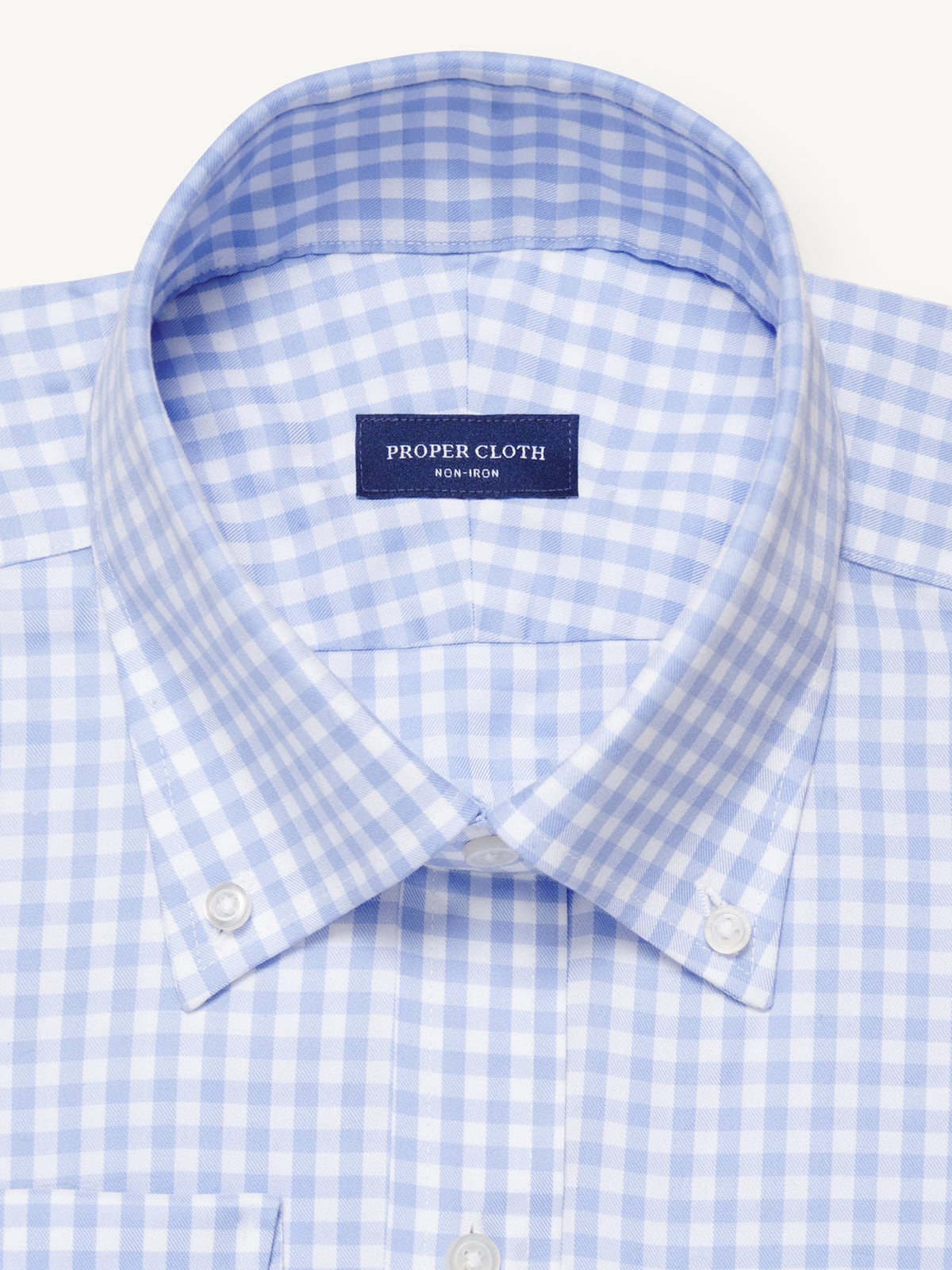 Proper Cloth Men's Non-Iron Light Blue Twill Gingham Custom Dress Shirt - Blue, Size: 16, Regular, 100% Cotton