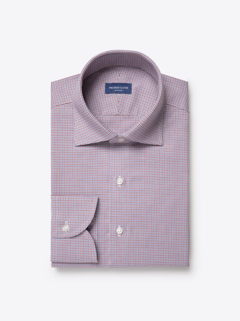 Non-Iron Stretch Burgundy and Blue Gingham 