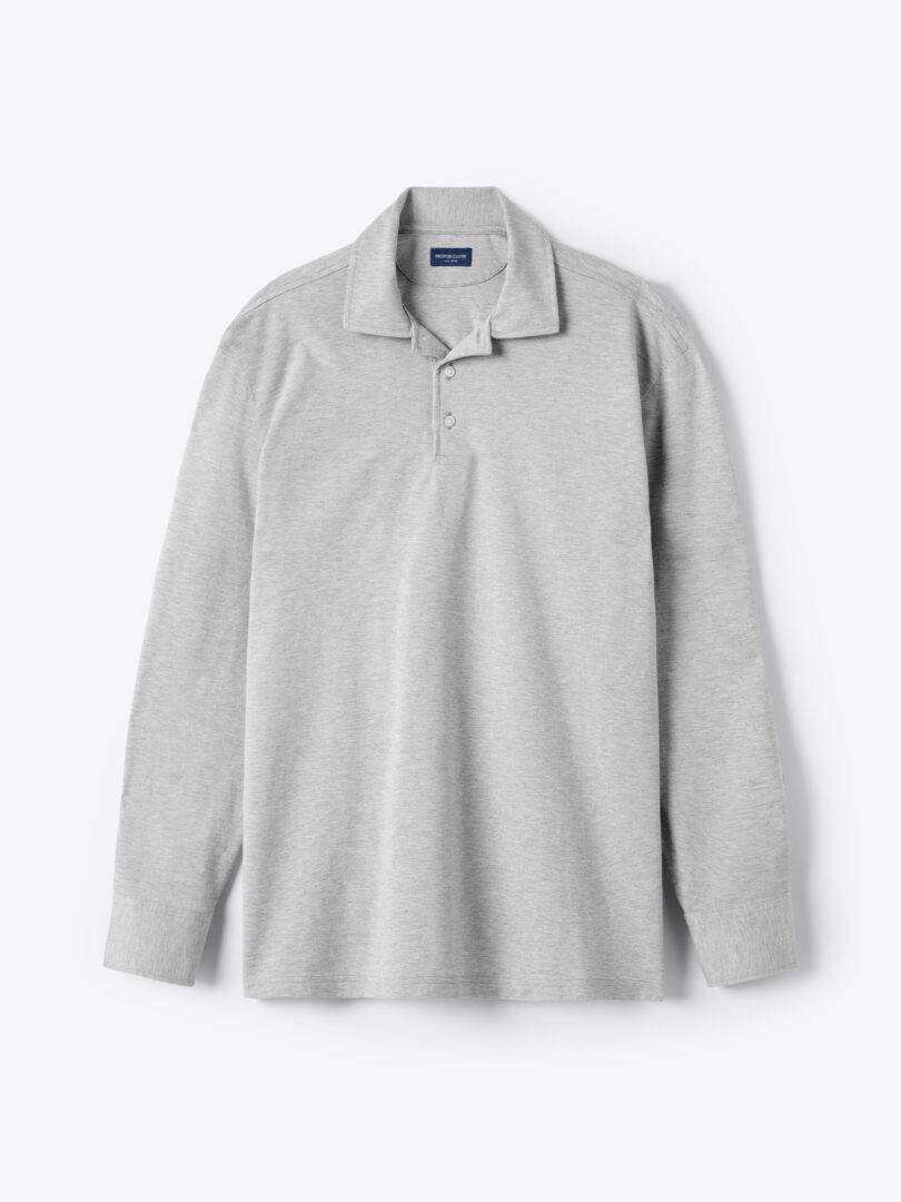 Thumb Photo of Grey Italian Easy Care Long Sleeve Polo Shirt