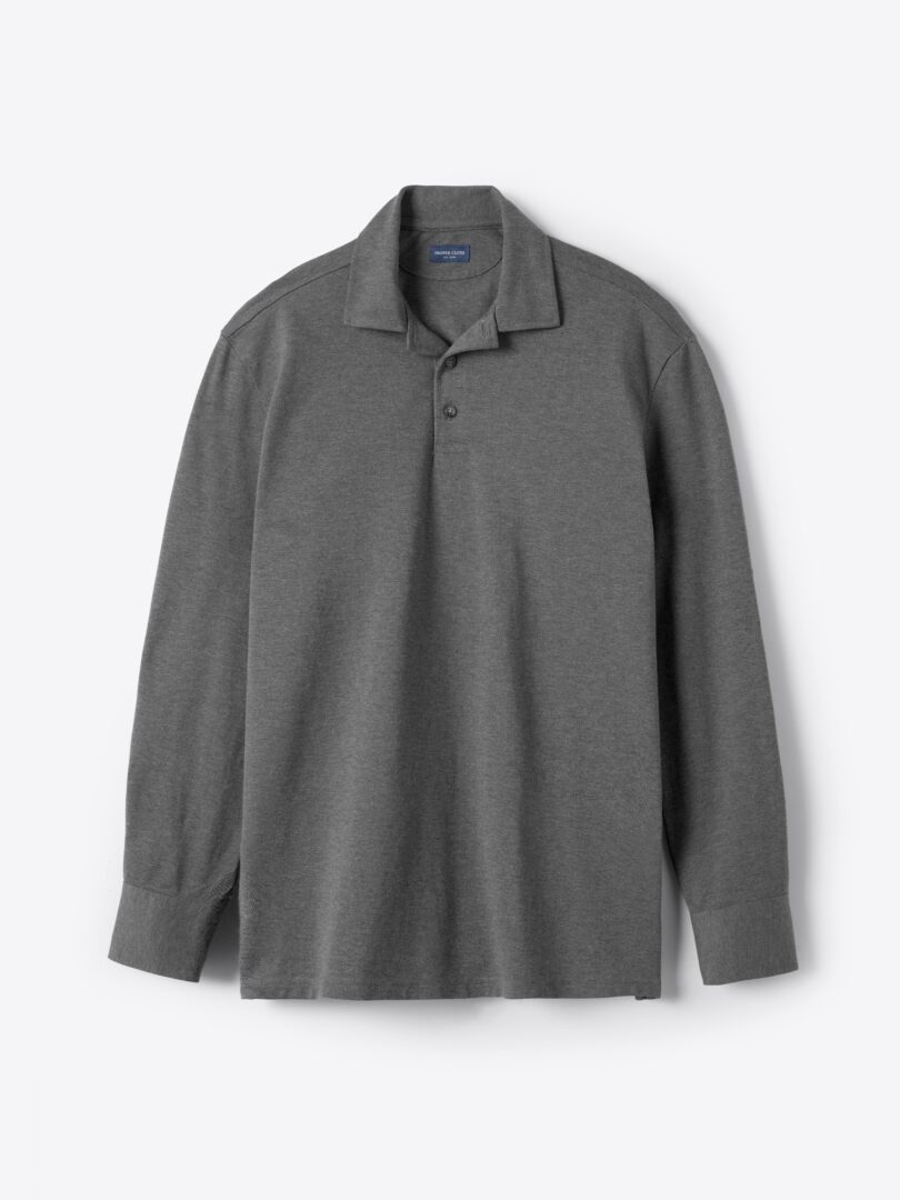 Thumb Photo of Grey Italian Easy Care Long Sleeve Polo Shirt