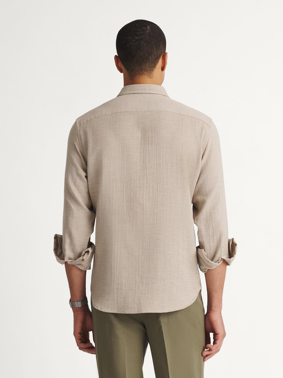 Italian Beige Melange Gauze Long Sleeve Shirt Shirt
