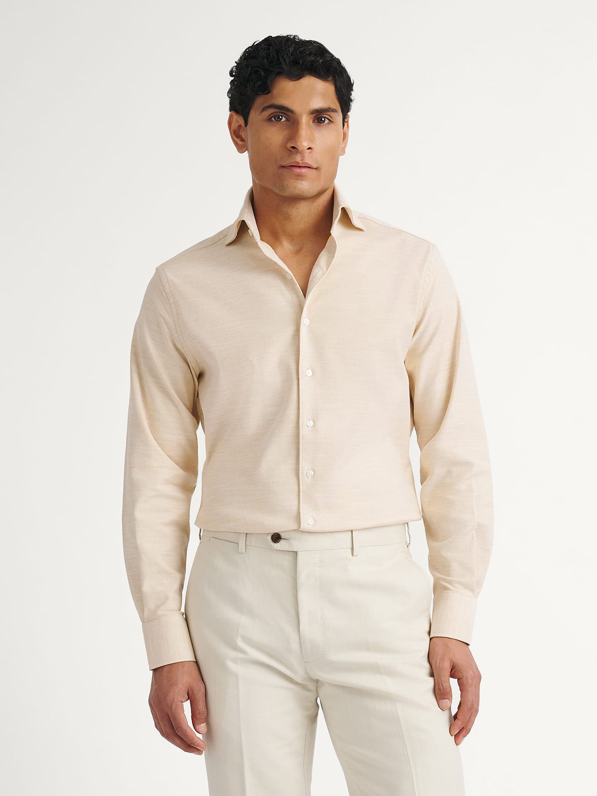 Proper Cloth Men's Amalfi Gold Stretch Pique Custom Dress Shirt - Yellow, Size: 19, Regular, Cotton Proper Cloth Men's Amalfi Gold Stretch Pique Custom Dress Shirt - Yellow, Size: 19, Regular, Cotton