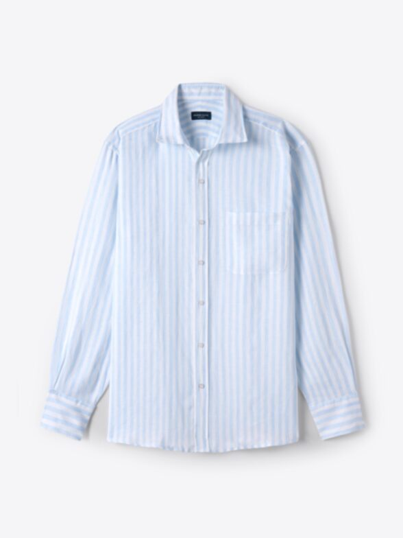 Natural Linen Men Shirt With Coconut Husk Buttons , Linen Color Stripe  Pattern, Luxury Summer Linen Shirt for Men European Linen 