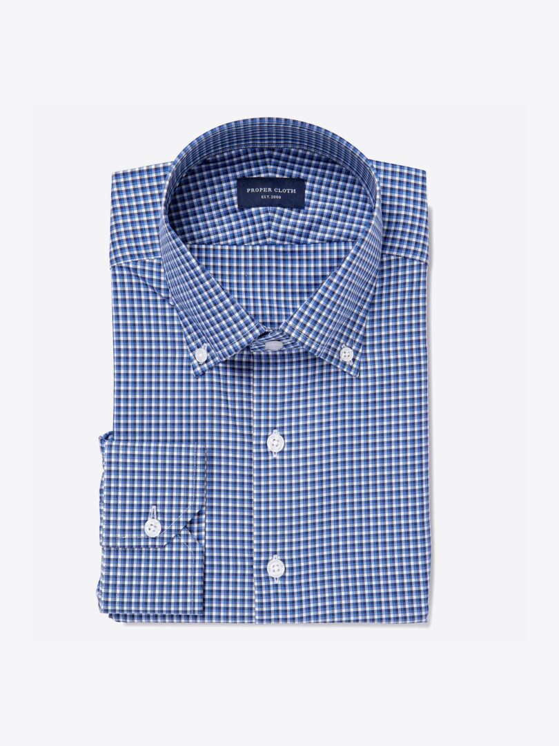 Greenwich Blue and Navy Shadow Check Tailor Made Shirt 