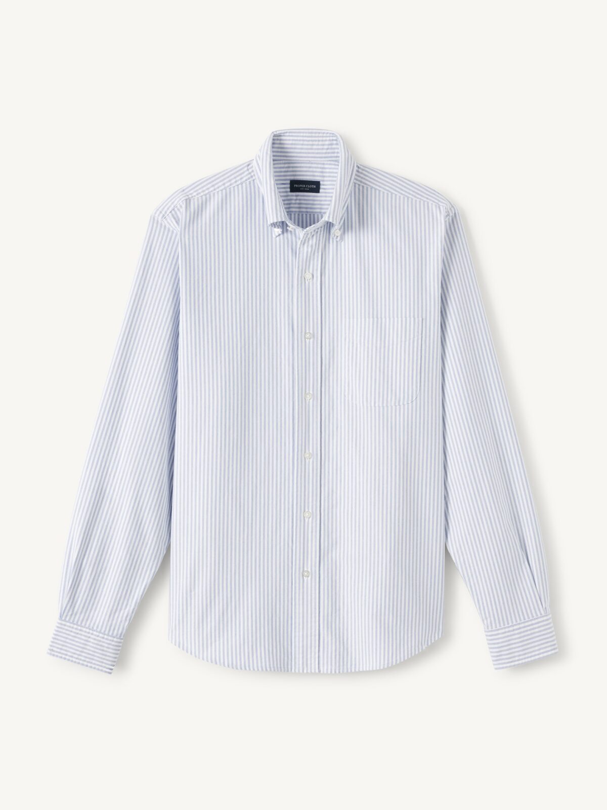 Proper Cloth Men's Clark Blue University Stripe Oxford Cloth Button Down Custom Dress Shirt