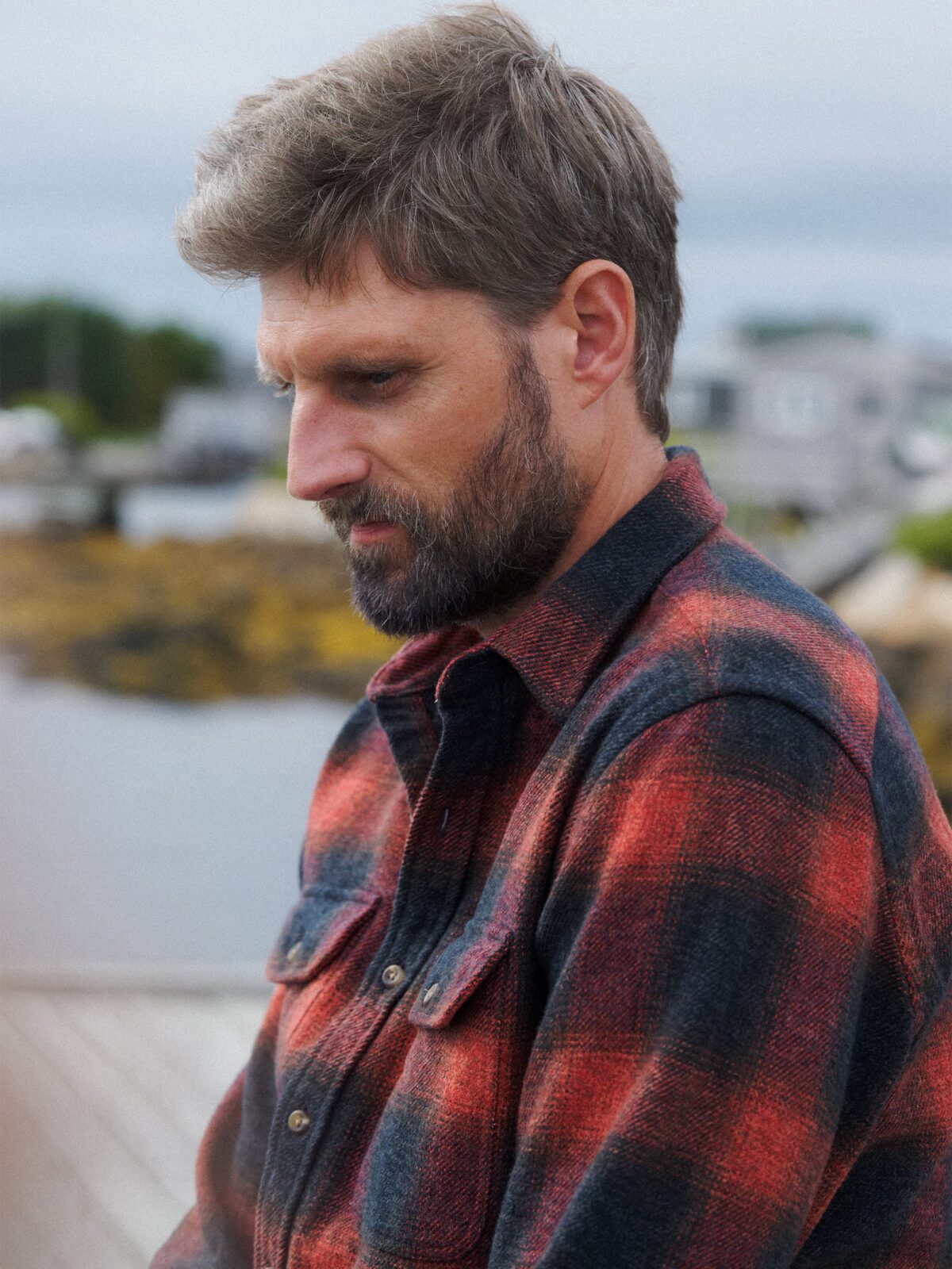 The Japanese Low Twist Shirt in Black and Red Ombre Plaid