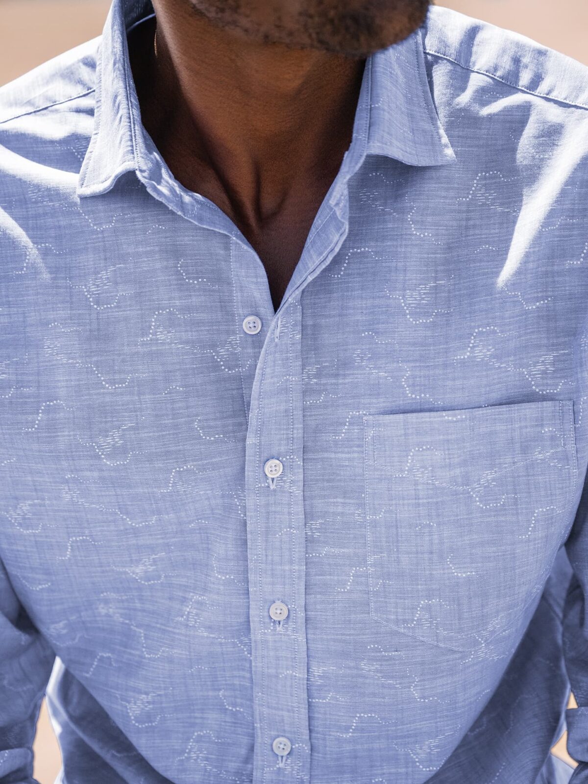 Monogram Motif Cotton Slim Fit Shirt in Pale Blue - Men