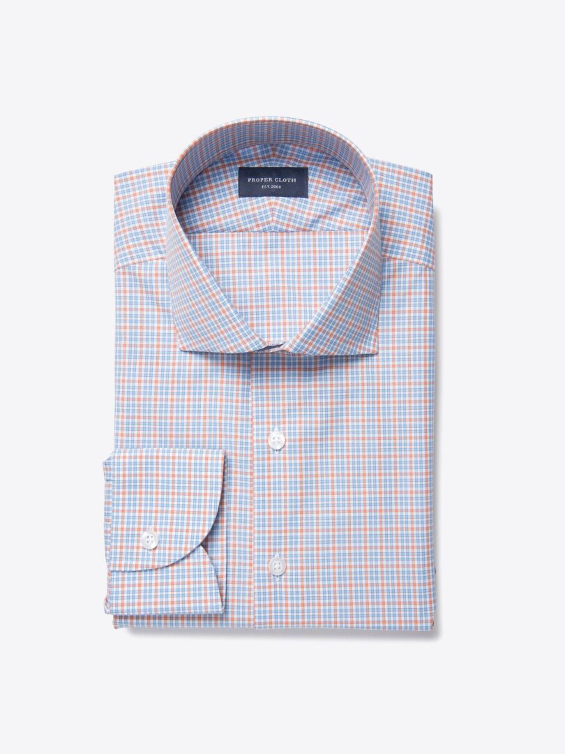Rye 120s Blue and Orange Multi Check Men's Dress Shirt 