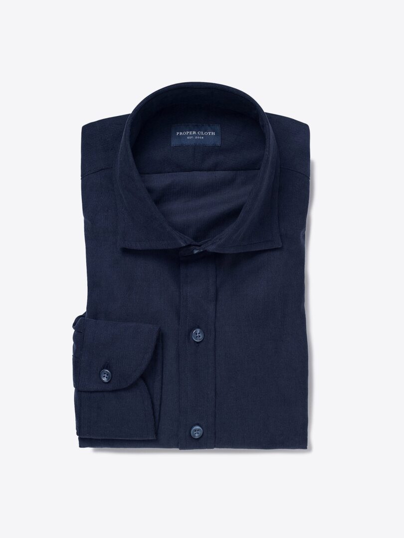 Albini Navy Fine Corduroy Custom Dress Shirt 